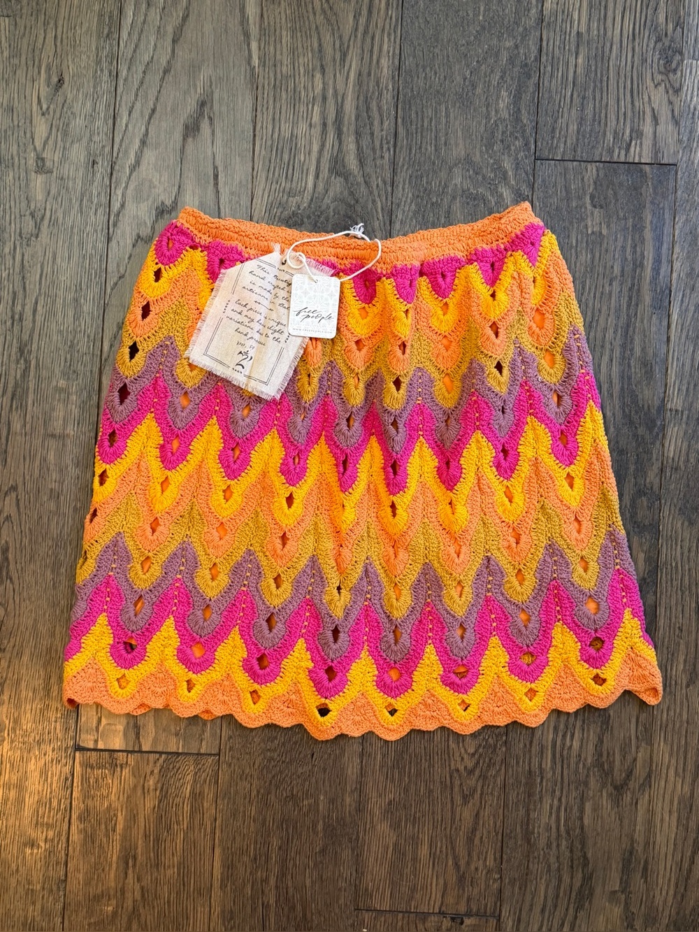 Free People Almost Famous Orange Crochet Skirt with Pink & Yellow Accents